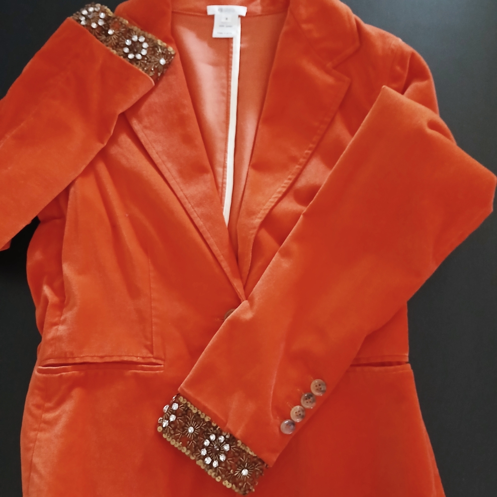 Half Off Sale! $22. Aeve Orange Velvet Blazer with Embellished Cuffs